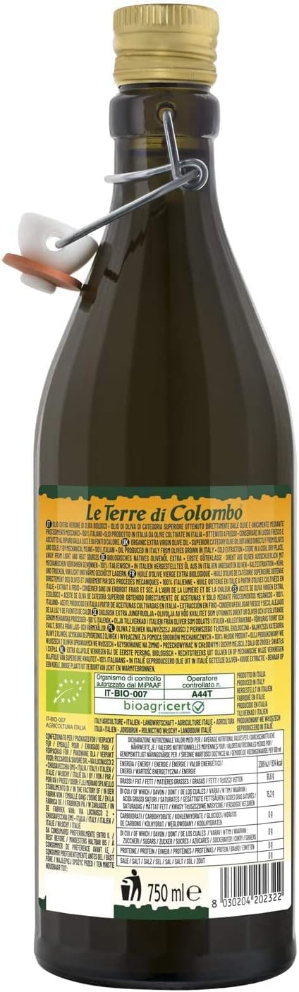 Le Terre di Colombo - 100% Italian Organic Extra Virgin Olive Oil 0.75L