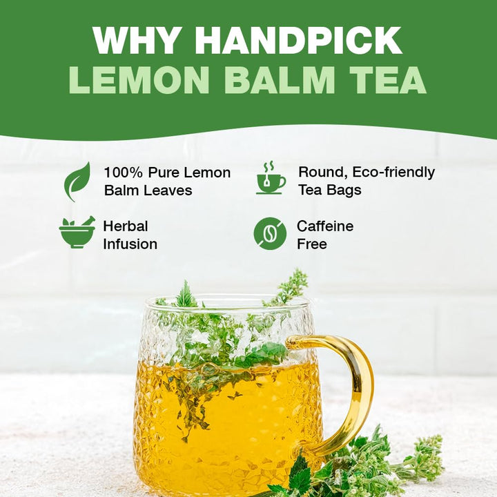 HANDPICK Lemon Balm Tea Bags – 100 Count | Caffeine-Free, Gluten-Free Herbal Tea from India
