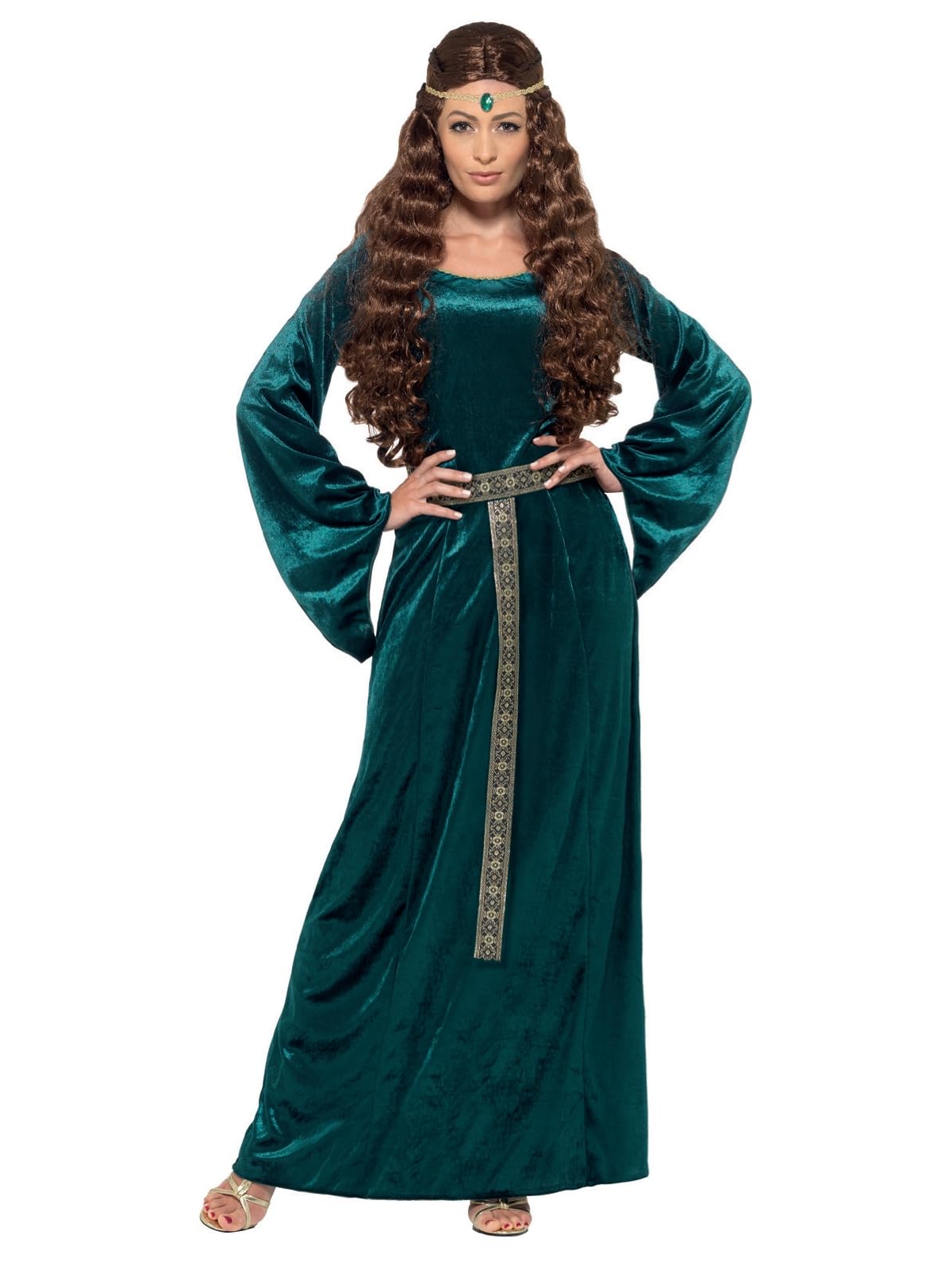 Smiffys Medieval Maid Costume - Green Dress & Headband for Adult Women