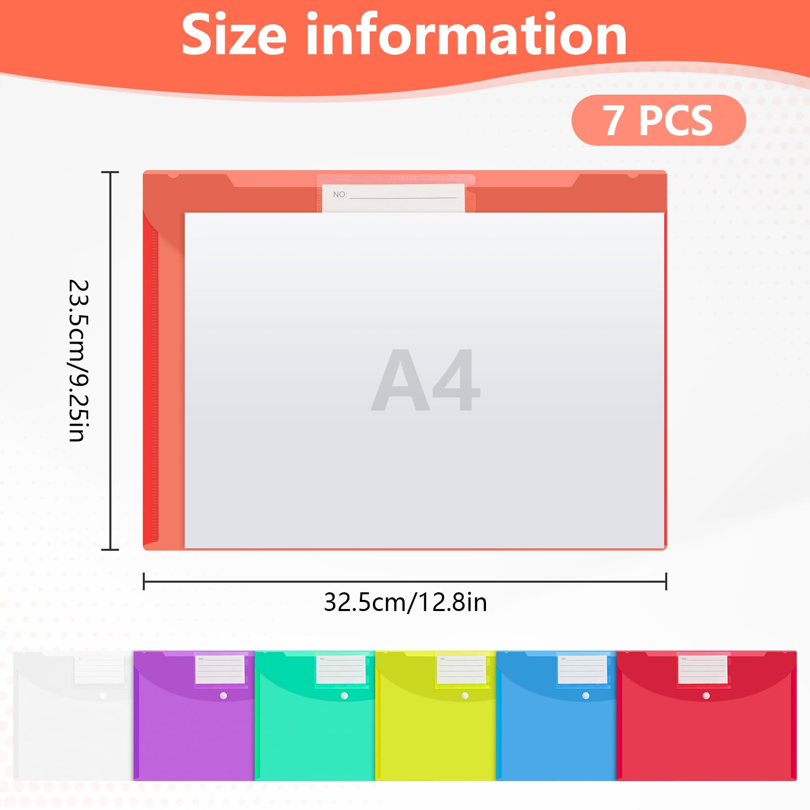 MOXYOY Plastic Wallets A4, 7PCS, Waterproof Document Folders with Label Pocket and Press-Stud Closure
