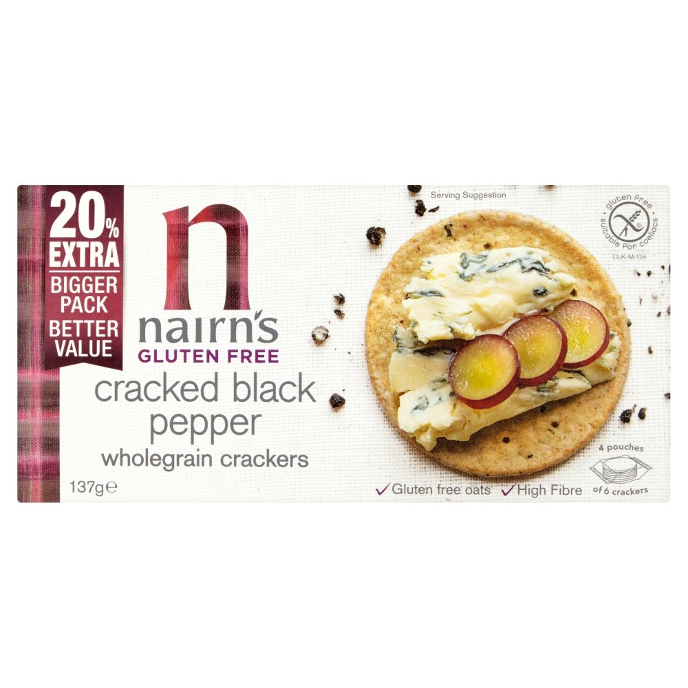 Nairn's Gluten Free Cracked Black Pepper Oat Cakes - Wholegrain, 137g 1