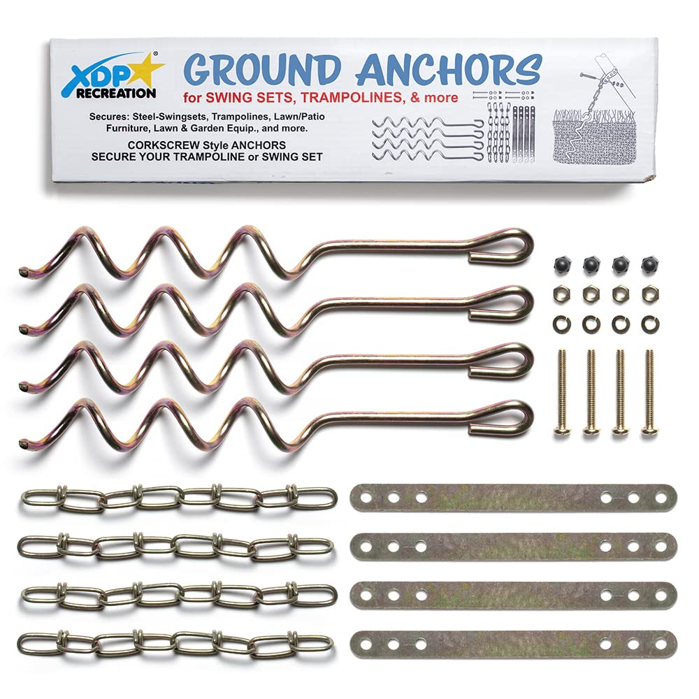 XDP Recreation 70113 Metal Ground Anchor Kit for Swing Sets, Trampolines, & Patio Furniture | 4 Pack 1