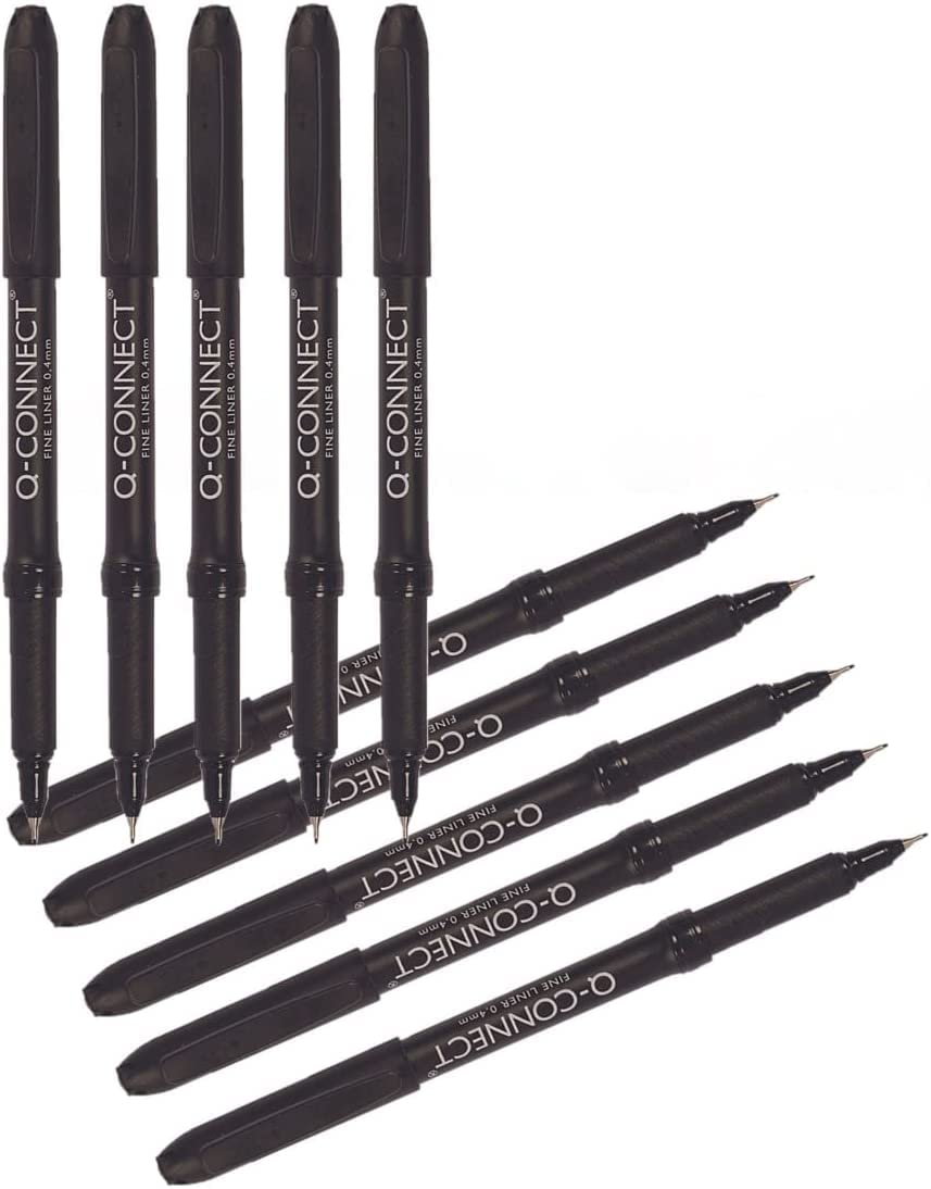 Q-Connect Fineliner Pen - 0.4mm Fine Tip, Black Ink | Pack of 10 1