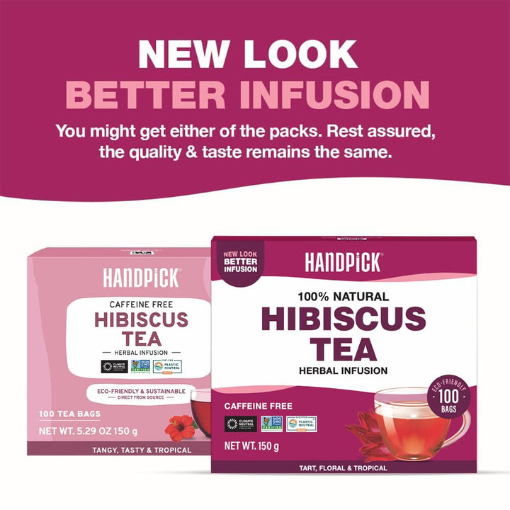 HANDPICK Hibiscus Tea Bags - 100 Count | 100% Pure Herbal Tea | Brew Hot or Iced | Carbon-Neutral & Plastic-Neutral