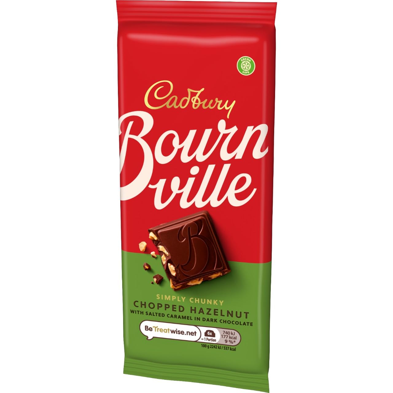 Cadbury Bournville Simply Chunky Chopped Hazelnut with Salted Caramel Chocolate Bar 4