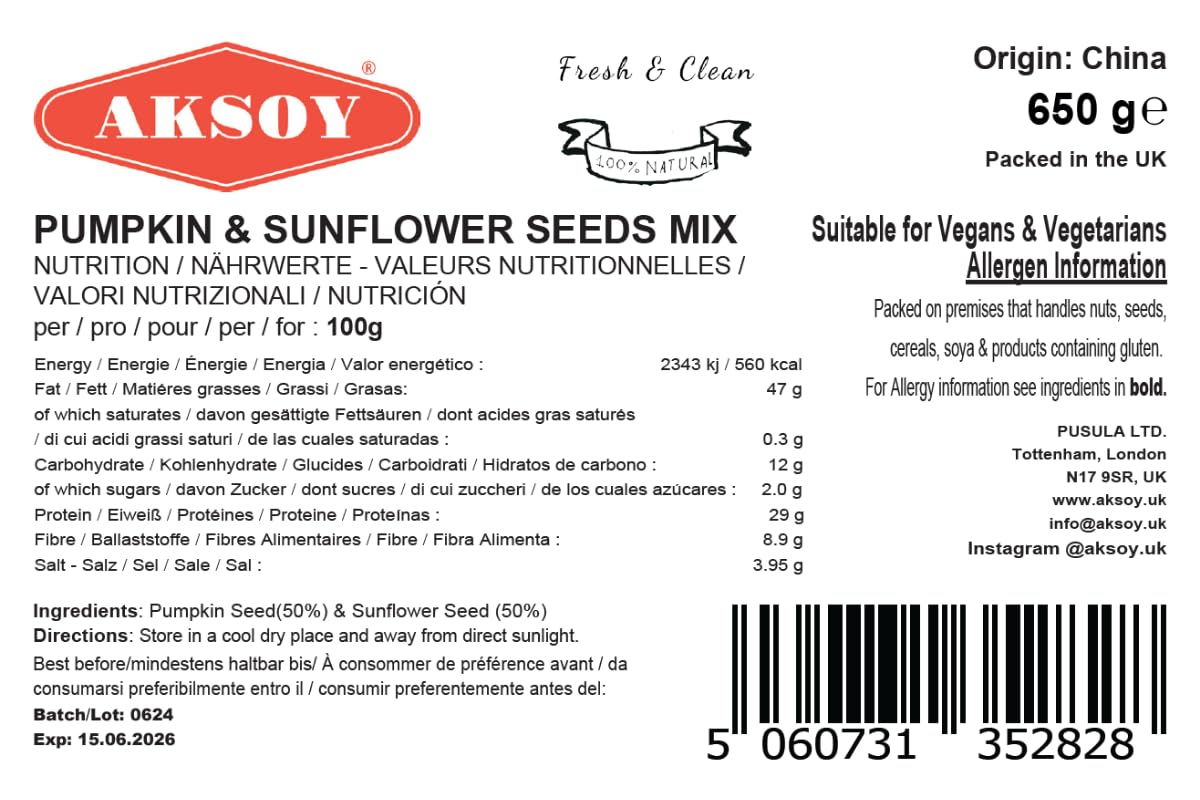 AKSOY Seed Mix - Pumpkin & Sunflower Blend | Raw, GMO-Free | 650g Tub 4