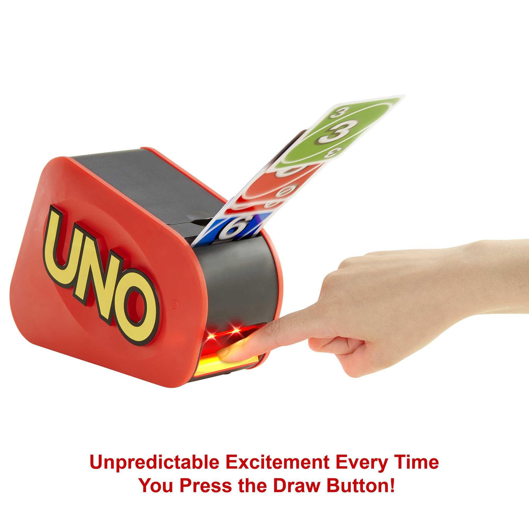 UNO Extreme Card Game with Random-Action Launcher, Lights & Sounds, 112 Cards