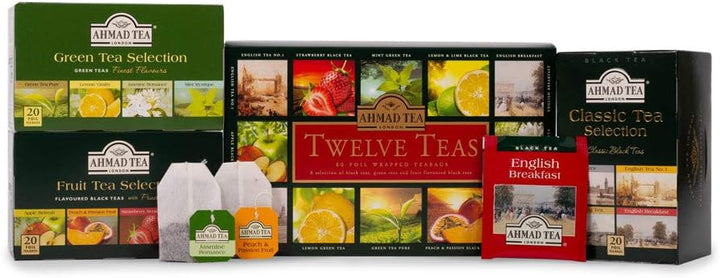 Ahmad Tea Twelve Teas Collection - 60 Tea Bags with Black, Green & Fruit Flavoured Teas