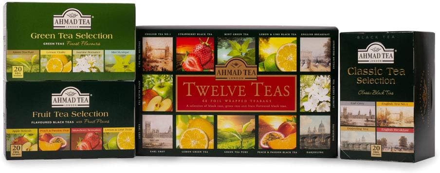 Ahmad Tea Twelve Teas Collection - 60 Tea Bags with Black, Green & Fruit Flavoured Teas