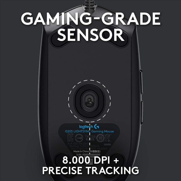 Logitech G203 LIGHTSYNC Gaming Mouse - 8K DPI, 6 Programmable Buttons, RGB Lighting, Lightweight Design - Black