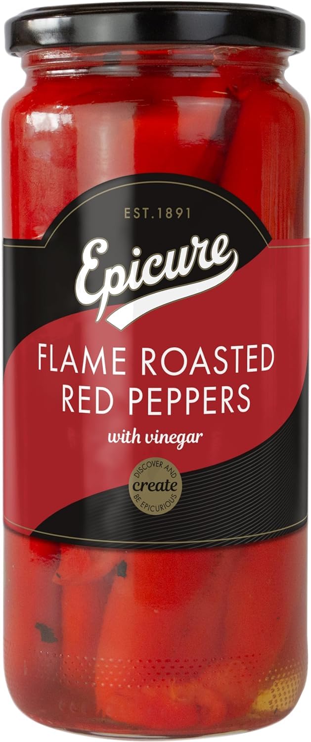 Epicure Flame Roasted Red Peppers Jar, Vinegar Infused | 480g Sliced Peppers 1