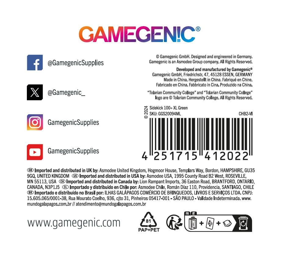 Gamegenic Sidekick 100+ XL Card Storage Box - Holds 100 Double-Sleeved Cards, Green