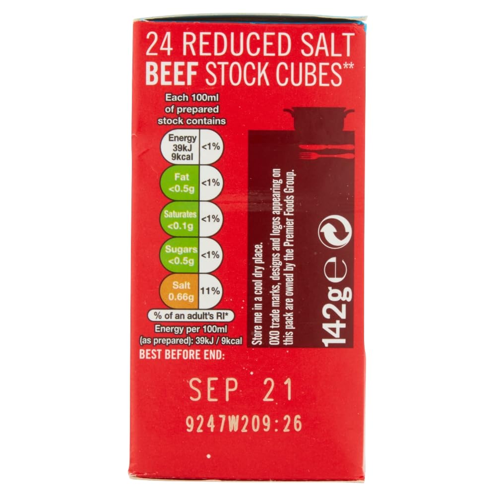 OXO Reduced Salt Beef Stock Cubes - 24 Pack | Big Flavour | 142g 6