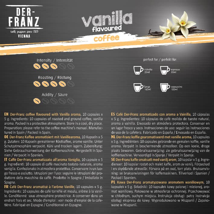 Der-Franz Vanilla Aroma Coffee Capsules, 60 Capsules (6x10) - Nespresso Compatible