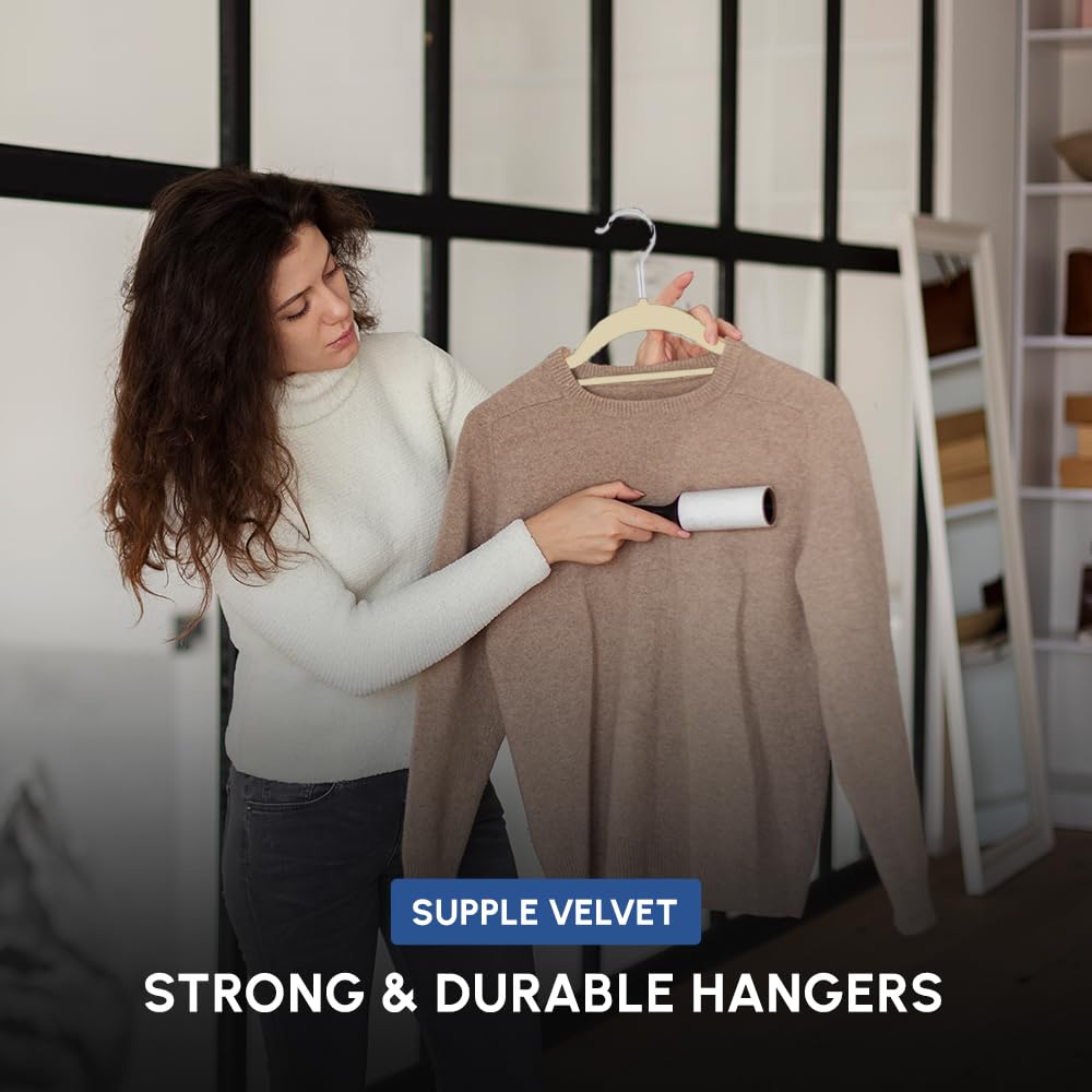1ABOVE Non-Slip Velvet Hangers 20-Pack - Heavy Duty 41cm Ivory Closet Organizers with Swivel Hooks & Tie Bar 6