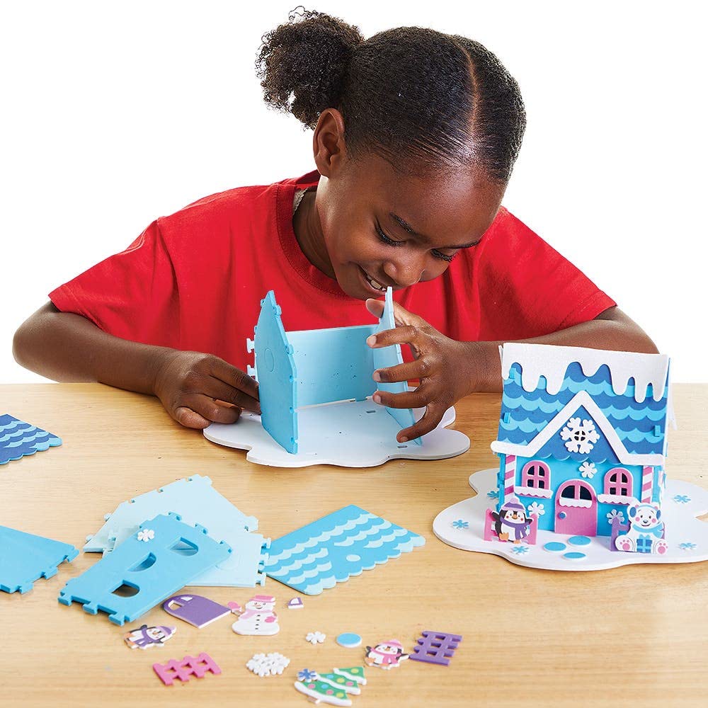 Baker Ross FX292 Snowman House Craft Kit - Pack of 2, 3D Foam Christmas Decoration for Kids 4