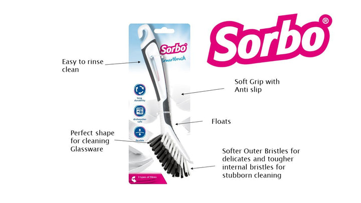 Sorbo - Smart Brush Dish Washing Up Brush with Non-Slip Soft-Grip Handle