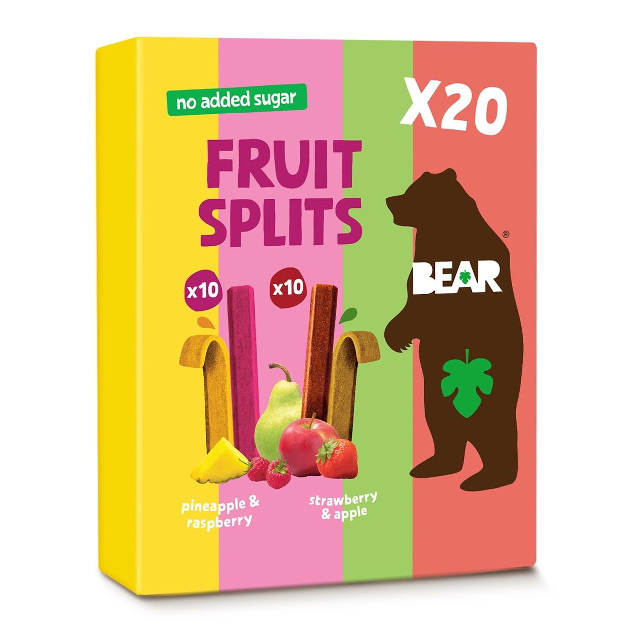 BEAR Fruit Splits Variety Pack: Strawberry & Apple, Pineapple & Raspberry | 20 Packs (560g Total) 1