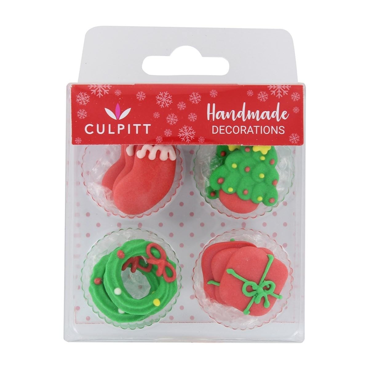 Culpitt - Christmas Icons Sugar Pipings Edible Royal Icing Cake & Cupcake Toppers Festive Red and Green 1