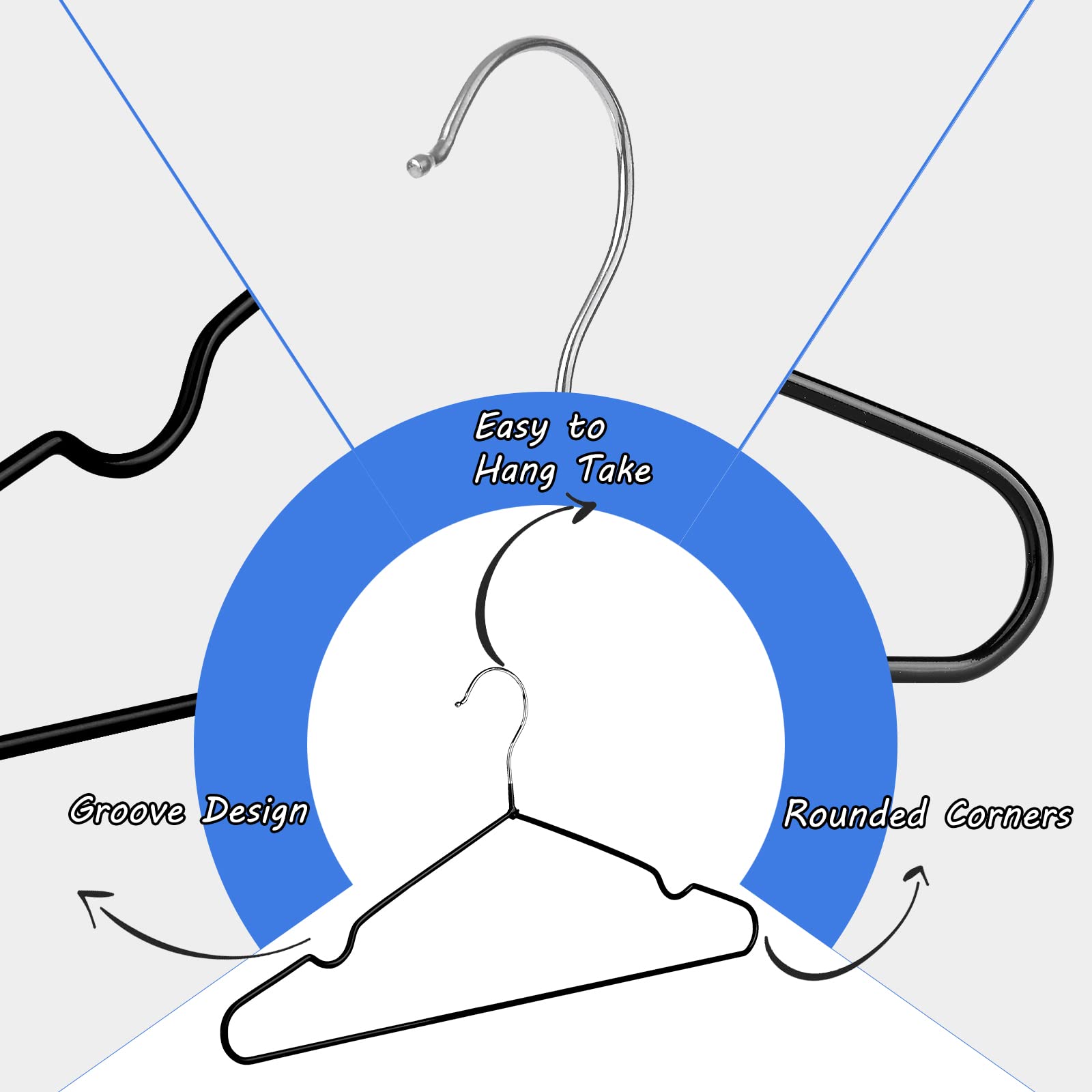 Rainberg - 25 Pack Rubber Coated Metal Hangers, Heavy Duty Space Saving 5