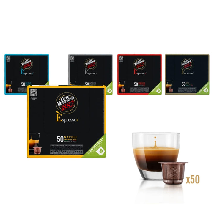 Caffè Vergnano 1882 Èspresso1882 Napoli - Compostable Coffee Capsules Compatible with Nespresso & Èspresso1882 TRÈ