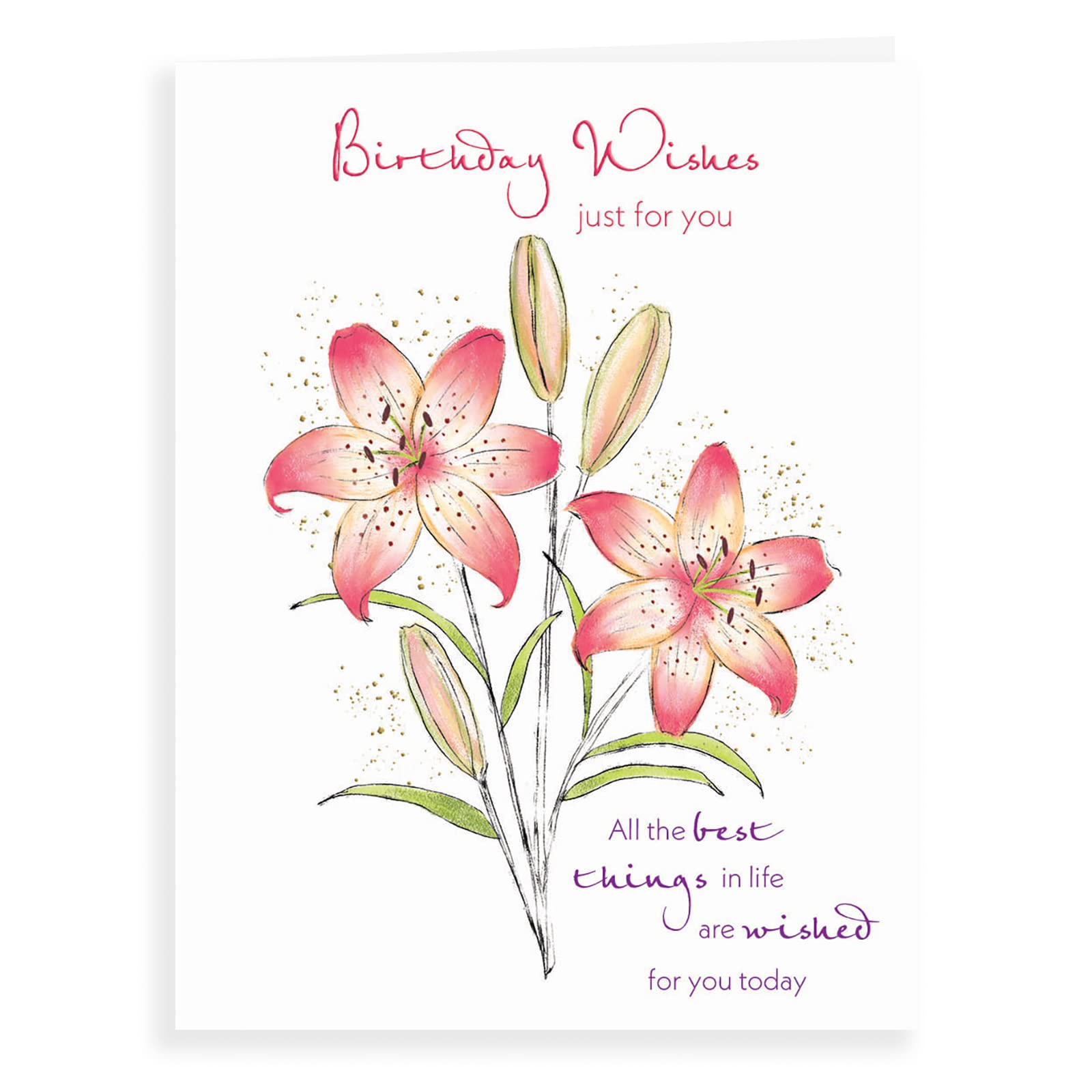 Piccadilly Greetings Traditional Birthday Card with Envelope | Lilies Design | 8 x 6 inches