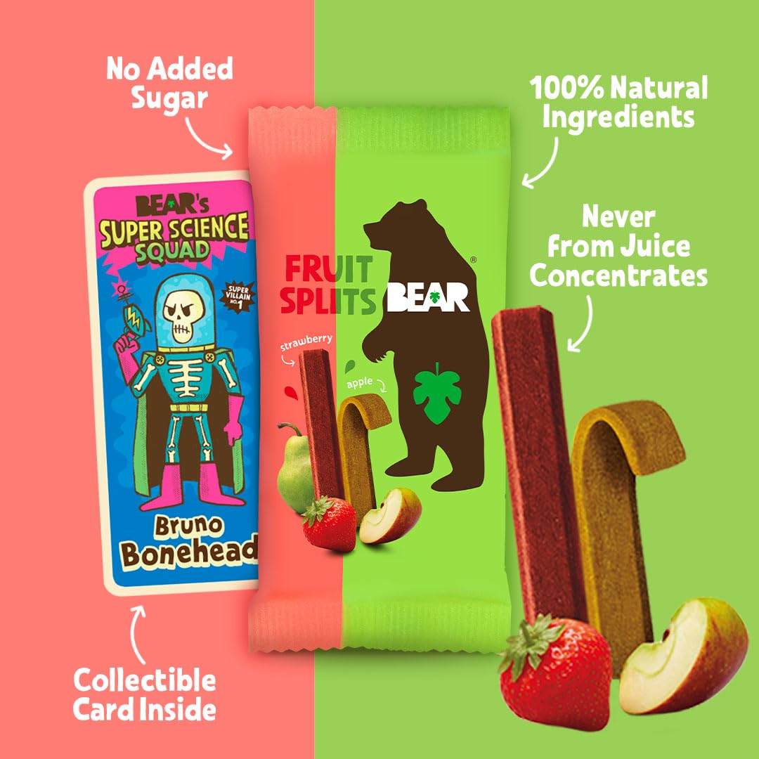 BEAR Fruit Splits Variety Pack: Strawberry & Apple, Pineapple & Raspberry | 20 Packs (560g Total) 2