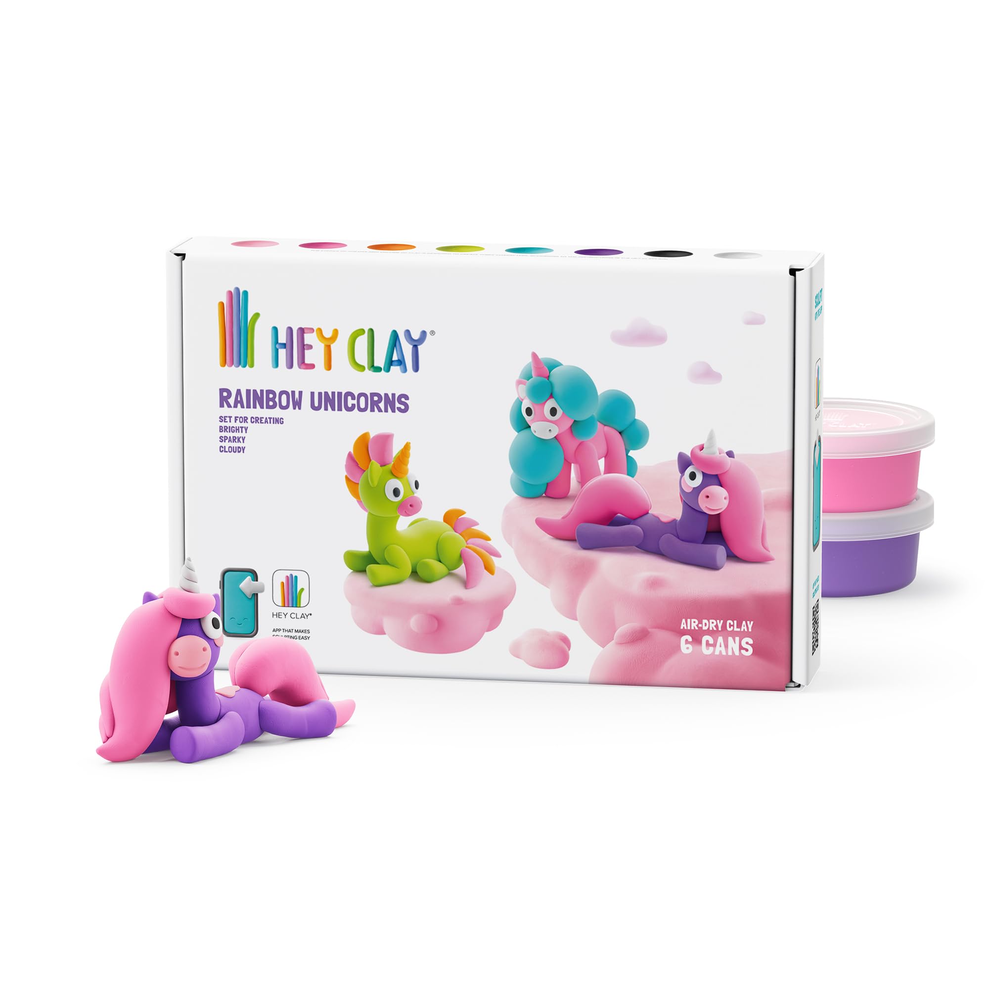 HEY CLAY Rainbow Unicorns Modelling Set - 6 Cans Air Dry Clay | Ages 3+ | Non-Toxic 1