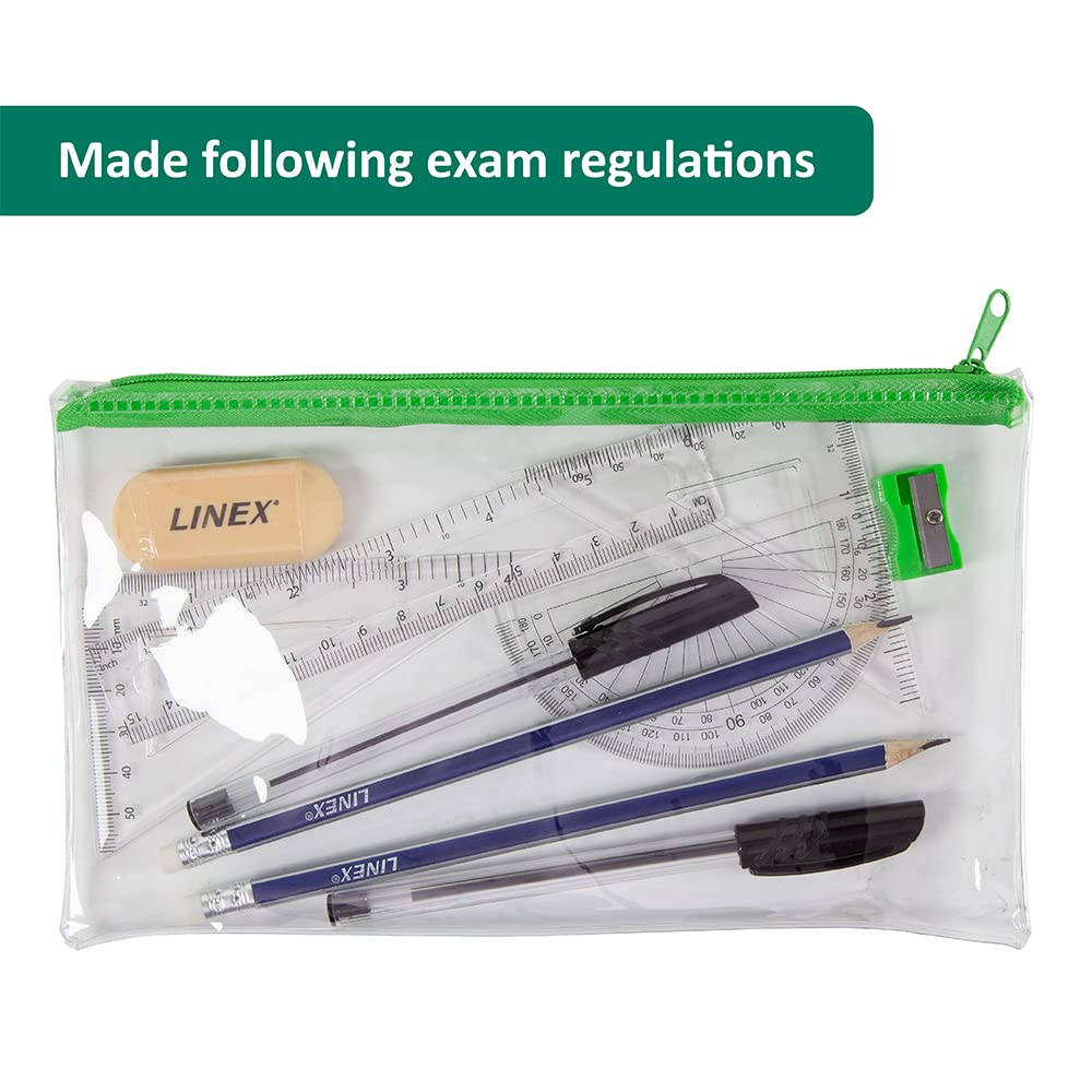 Linex Clear Exam Pencil Case Set with Maths Set Stationery | Zipper Closure | 15cm 3