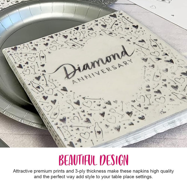 Creative Party Diamond Anniversary 3-Ply Foil Stamped Luncheon Napkin