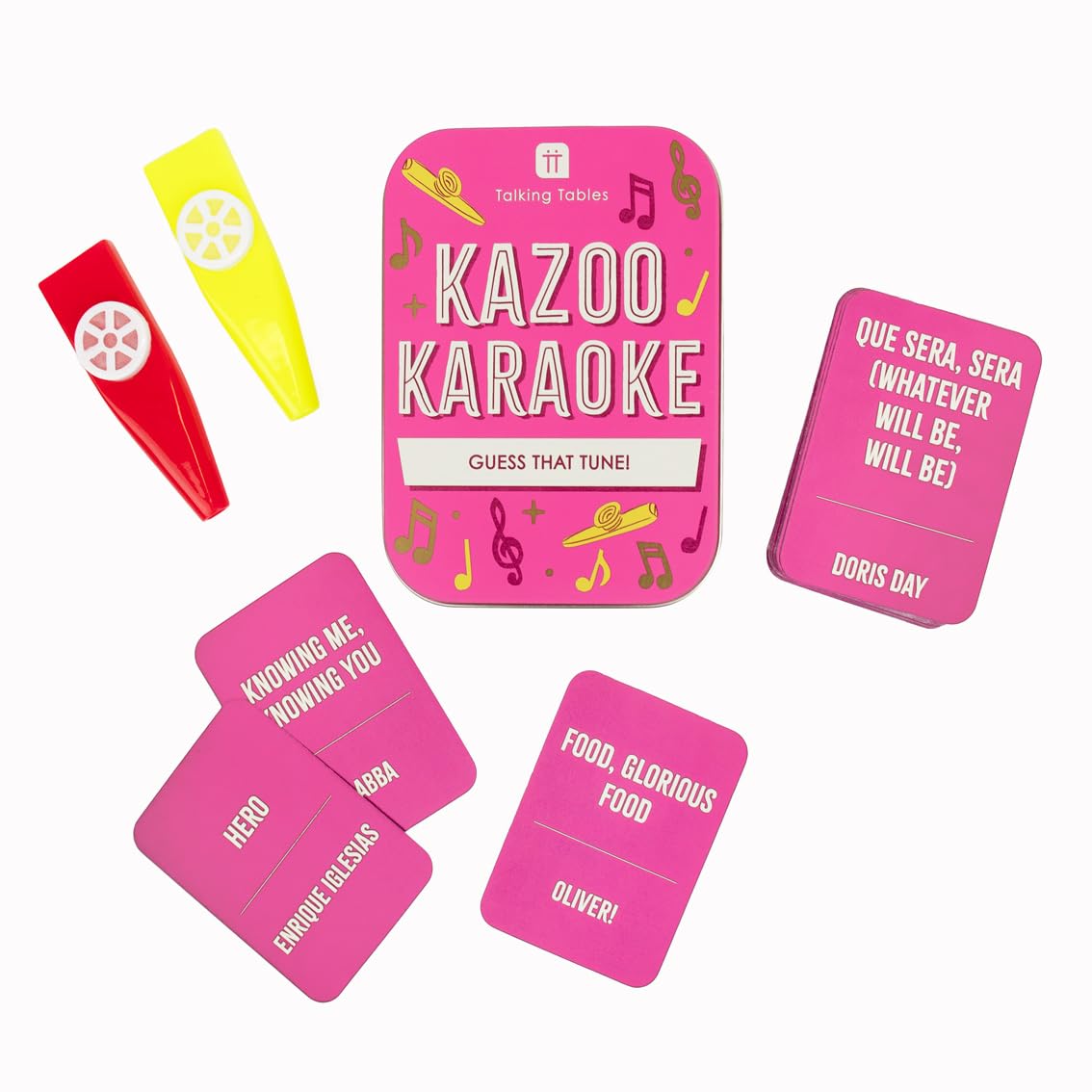 Talking Tables Karaoke Kazoo Guess Song Game - 132 Cards & 2 Kazoos | Ages 7+ | 2+ Players 1