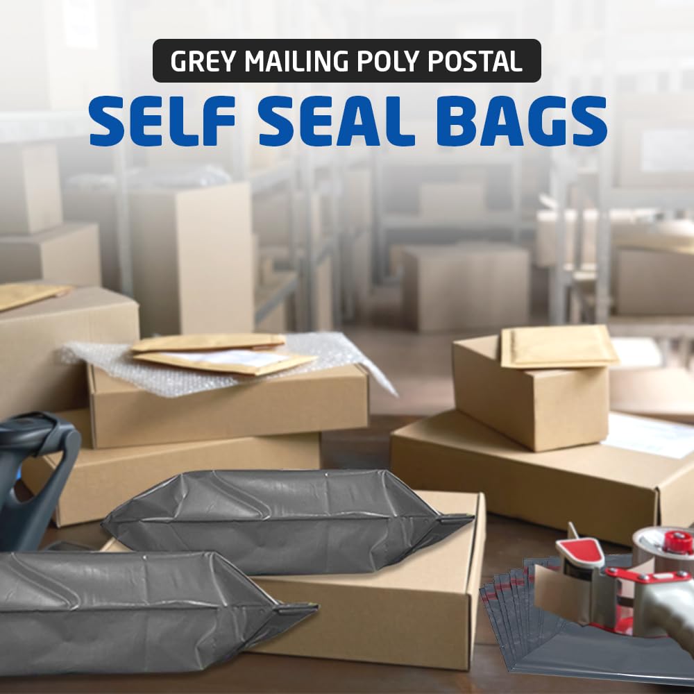 1ABOVE Grey Poly Postal Mailers - 50 Pack, 6x9 Inch, Water Resistant, Self Seal 2