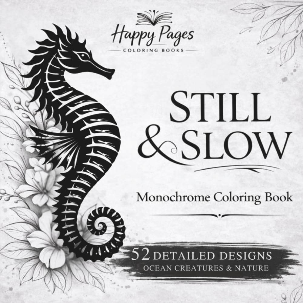 Happy Pages Still and Slow Monochrome Coloring Book for Adults - Ocean Creatures & Nature | Paperback 1