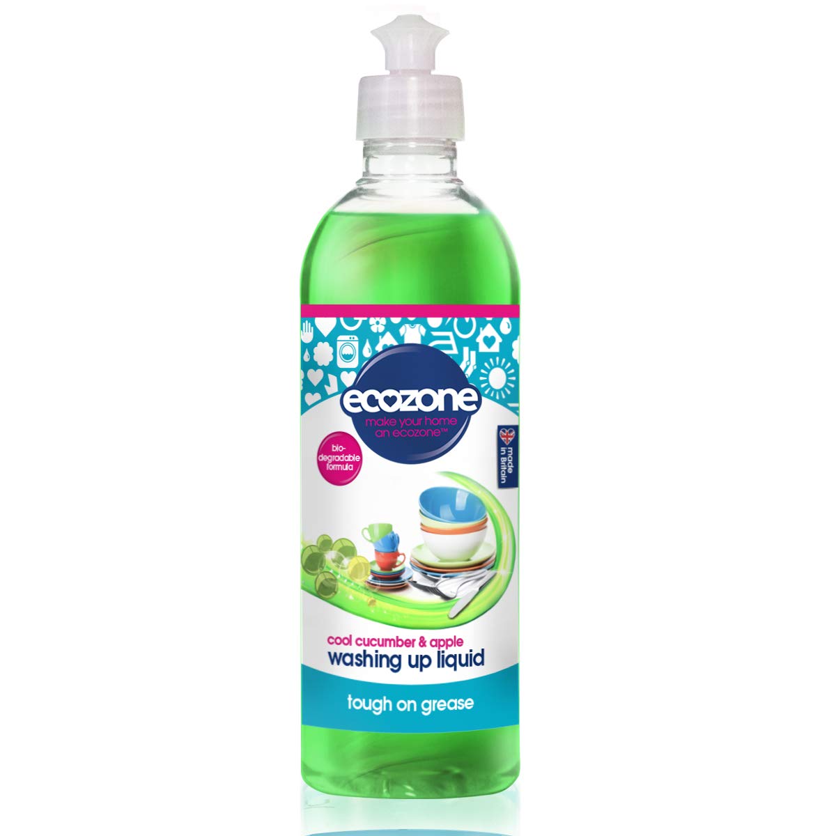 Ecozone Cool Cucumber & Apple Washing-Up Liquid - Concentrated Formula, Tough on Grease | 500ml