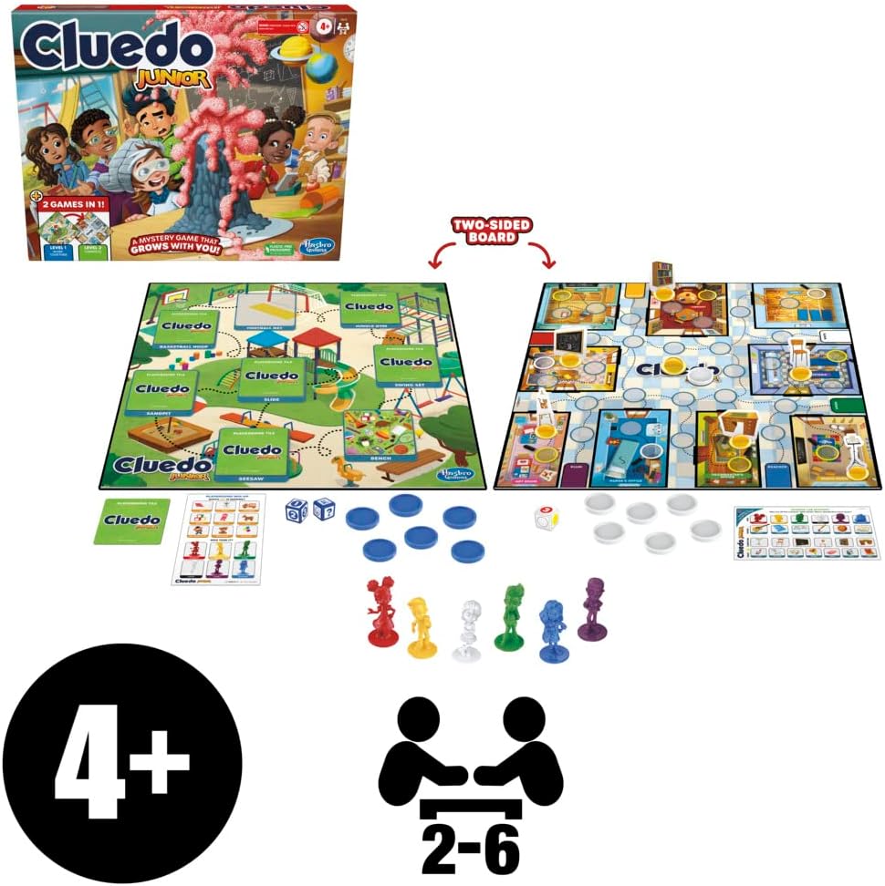 Clue Junior-Spiel, 2-seitiges Spielbrett, 2 Spiele in 1, Clue Mystery-Spiel für Jüngere