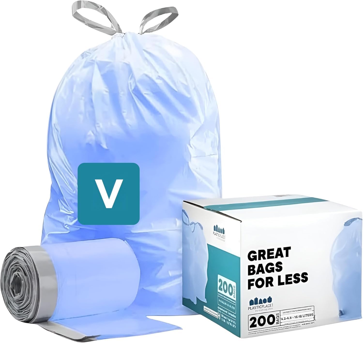 Plasticplace Custom Fit Trash Bags - Tear Resistant 1.2 Mil | Drawstring Closure | 100 Count Blue Bags 1