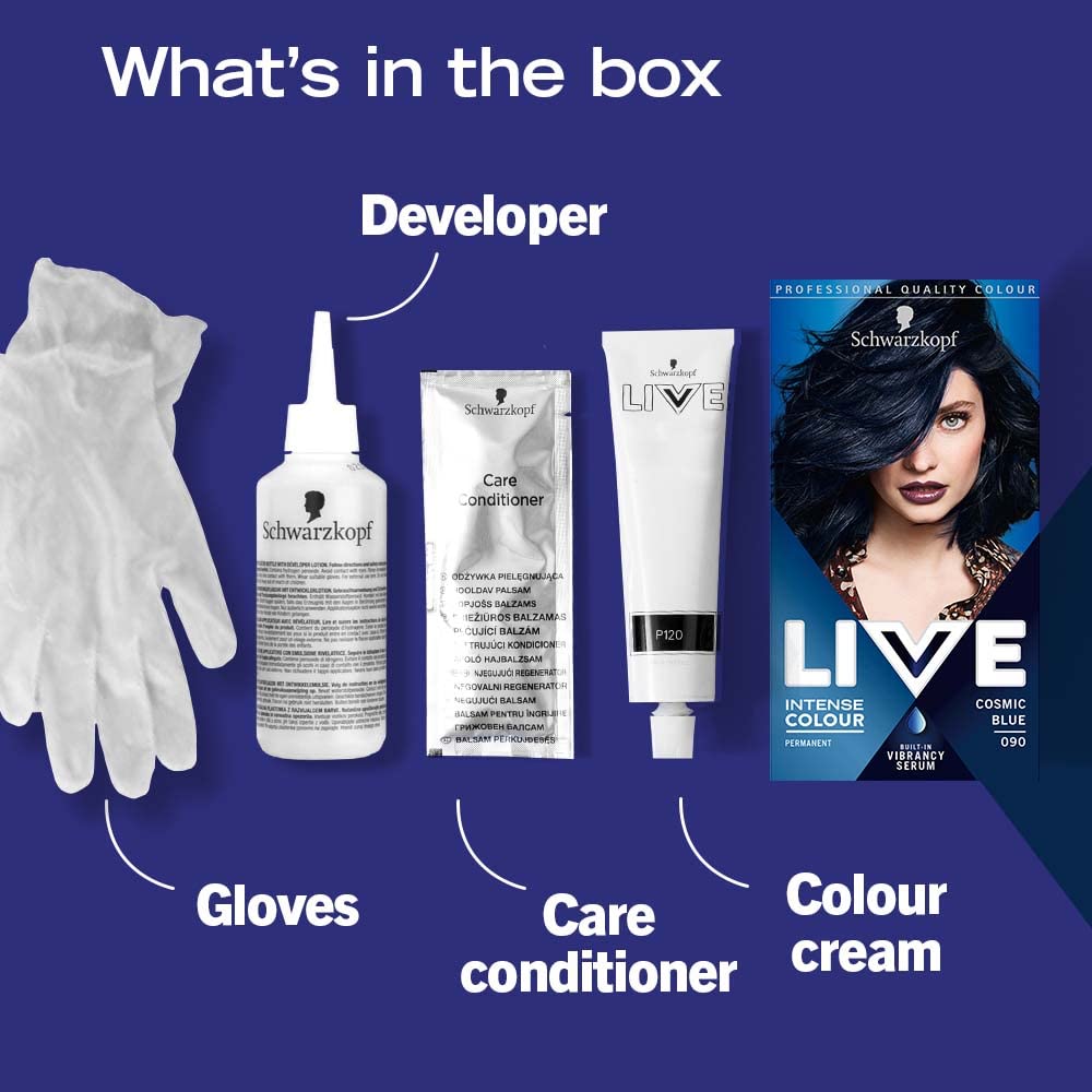 Schwarzkopf LIVE Intense Colour Permanent Hair Dye - Cosmic Blue 090 (190g)