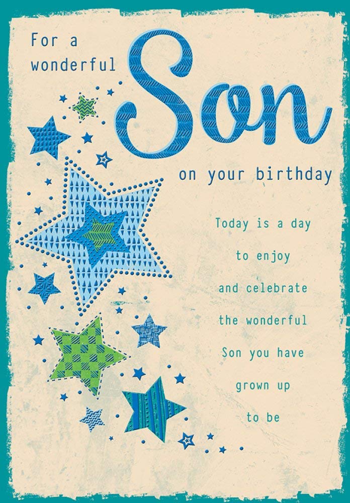 Piccadilly Greetings Son Birthday Card | 9 x 6 Inches | Blue Stars Design