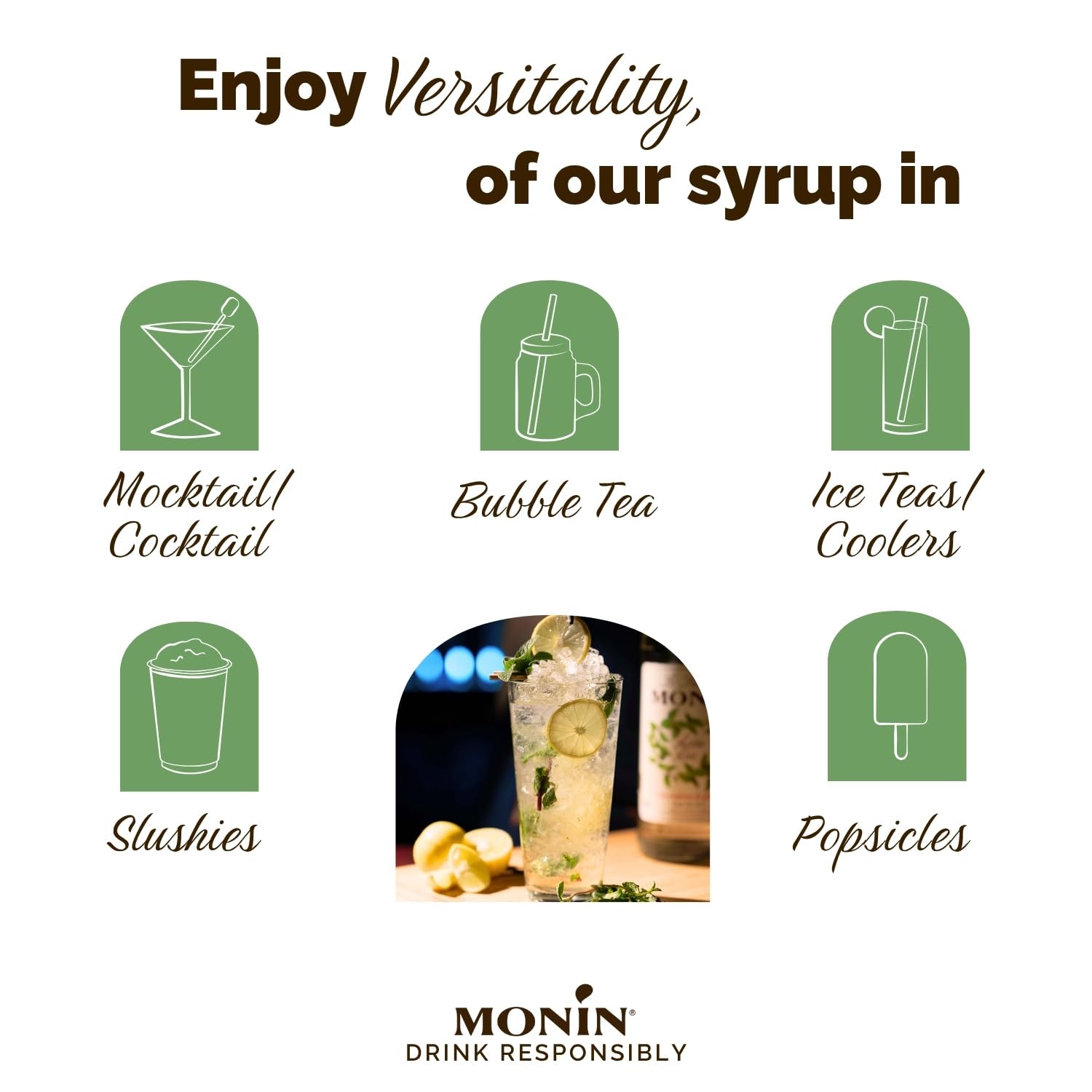 Monin Mojito Mint Syrup - Natural Flavouring for Cocktails & Mocktails | 700ml Glass Bottle 3