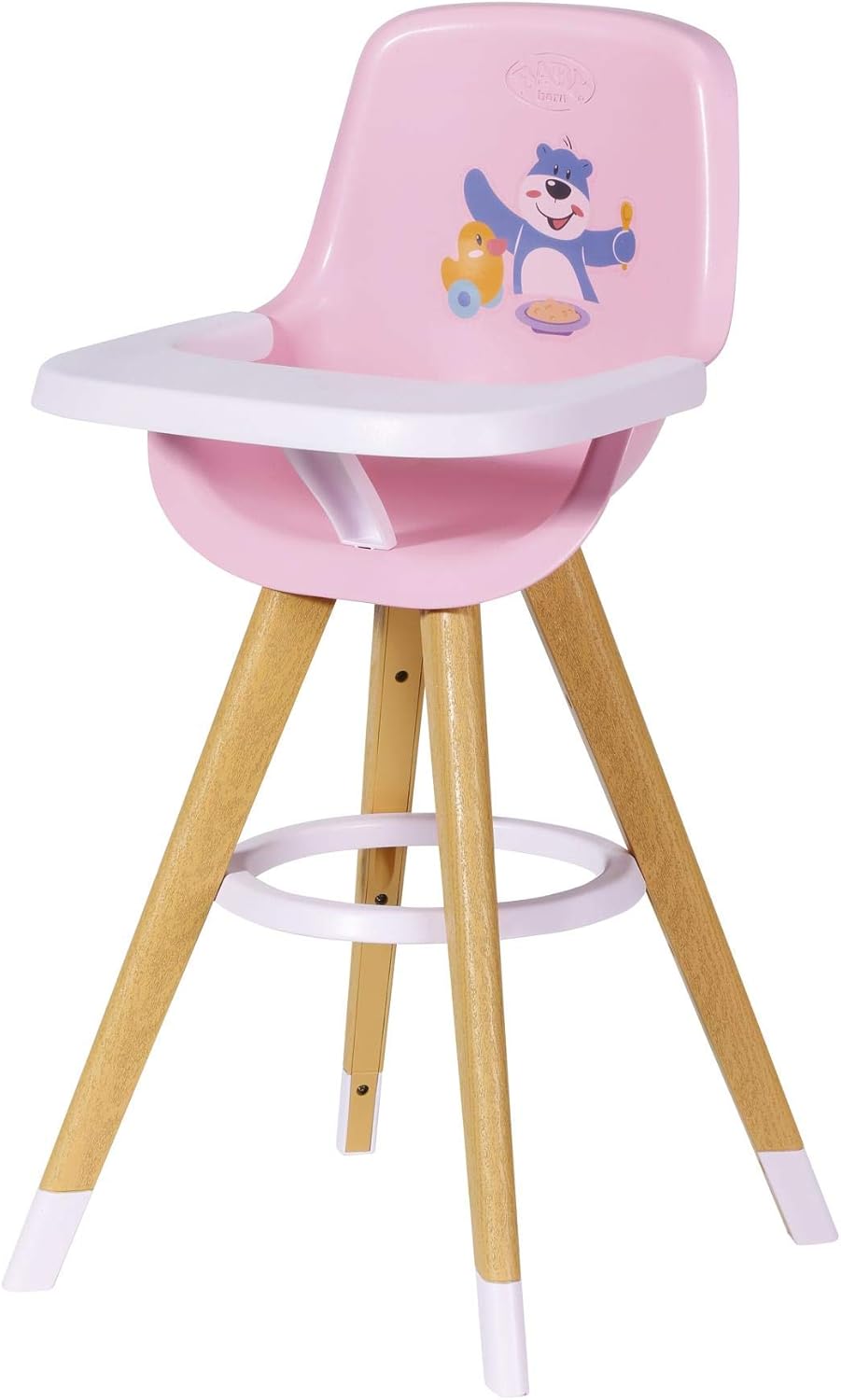 BABY born 829271 High Chair Accessory - Doll Furniture for 36-43 cm Dolls, Wood-Effect Legs, Pink Seat & Table