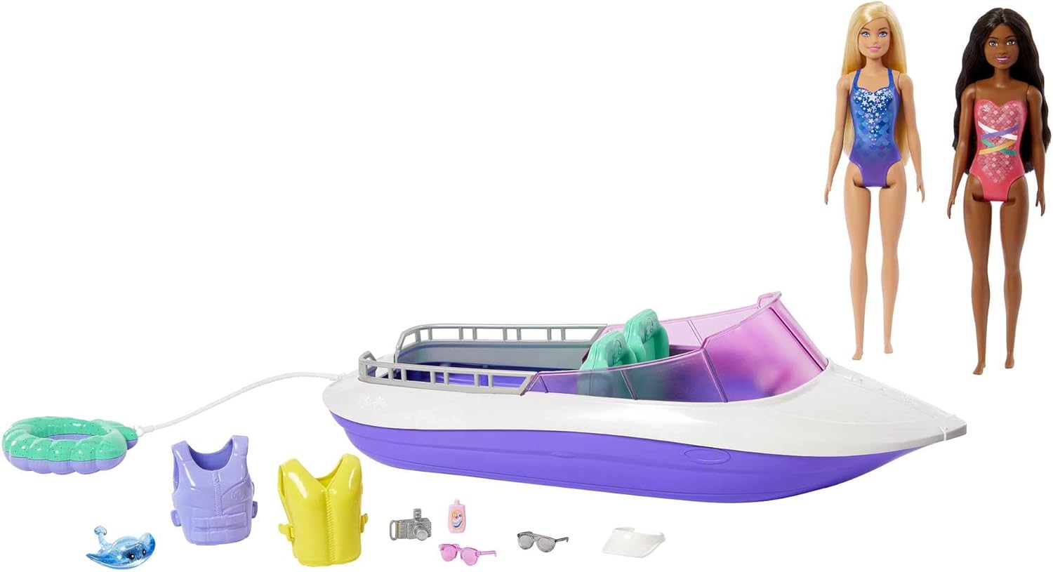 ?Barbie Mermaid Power Playset with 2 Barbie Dolls & 18-inch Floating Boat with S 1