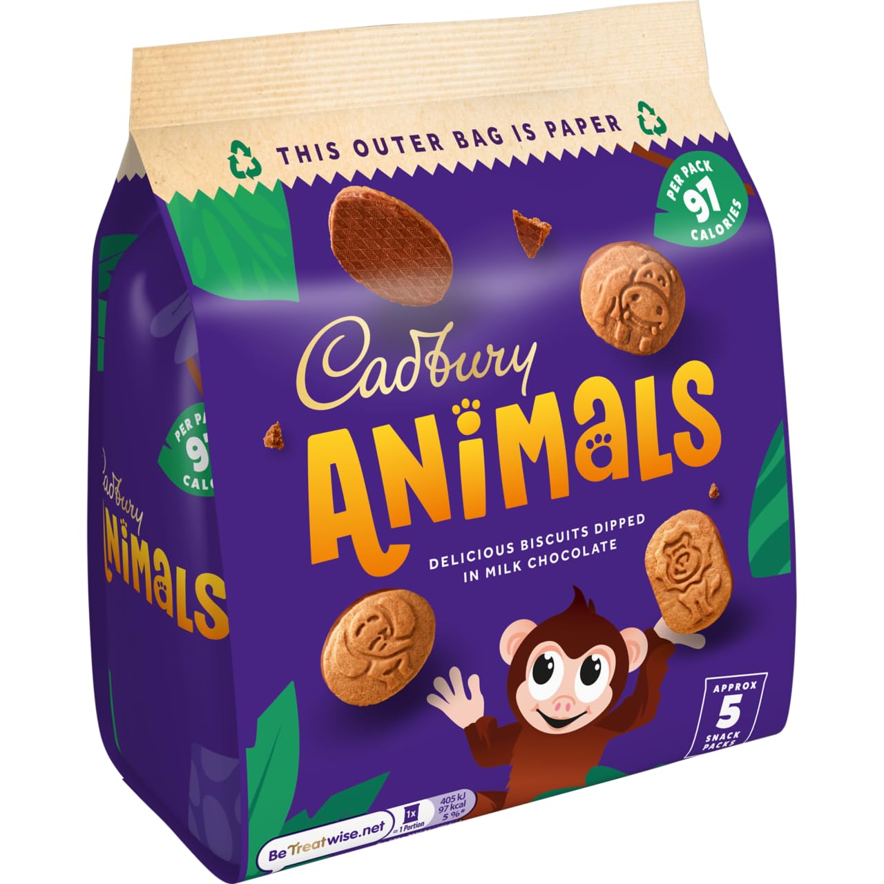 Cadbury Animals Mini Biscuits – Lustige, in Schokolade getauchte Kekse in Tierform, 99,5 g