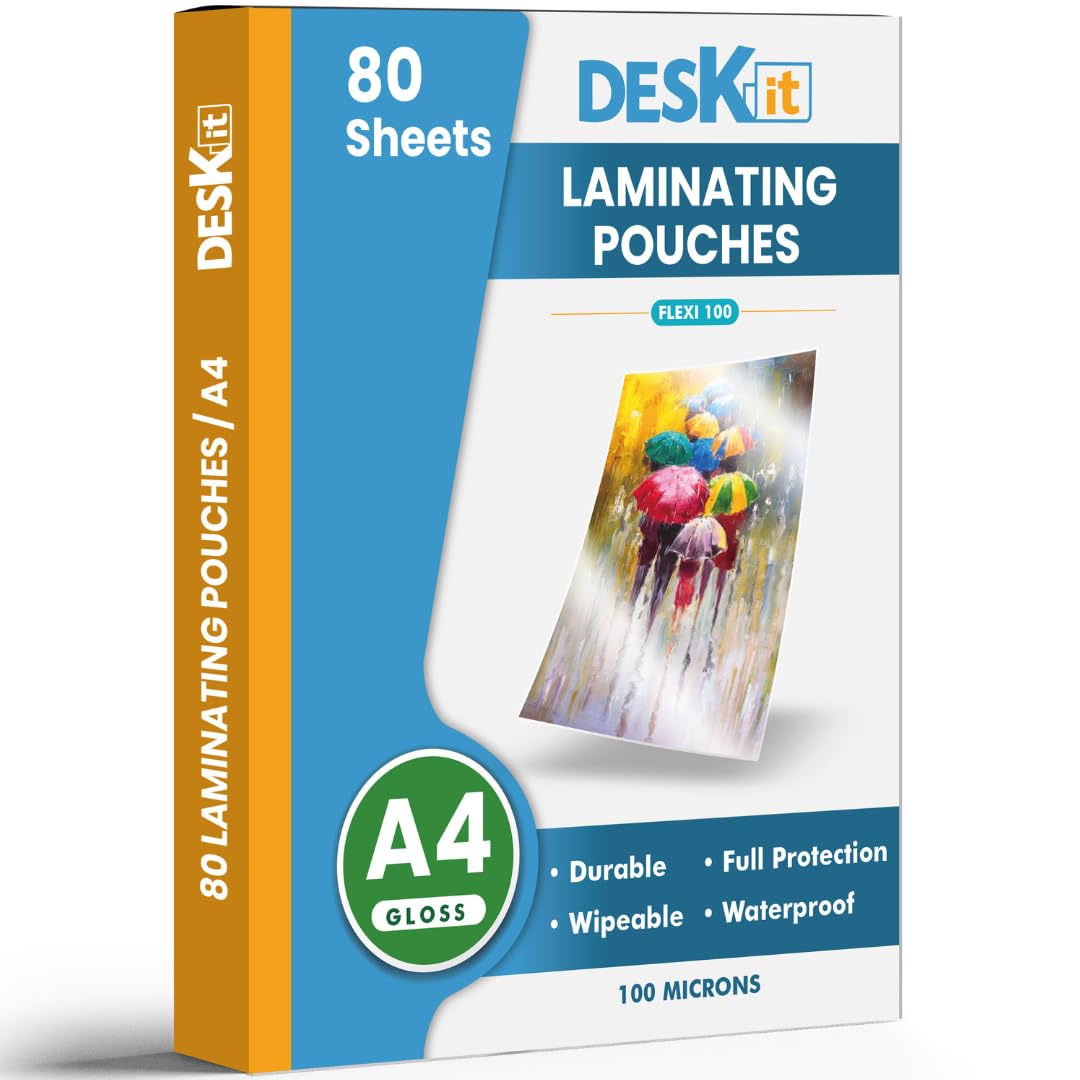 deskit Laminating Pouches A4 Gloss 100 Microns 80 Sheets for Professional Finish 1