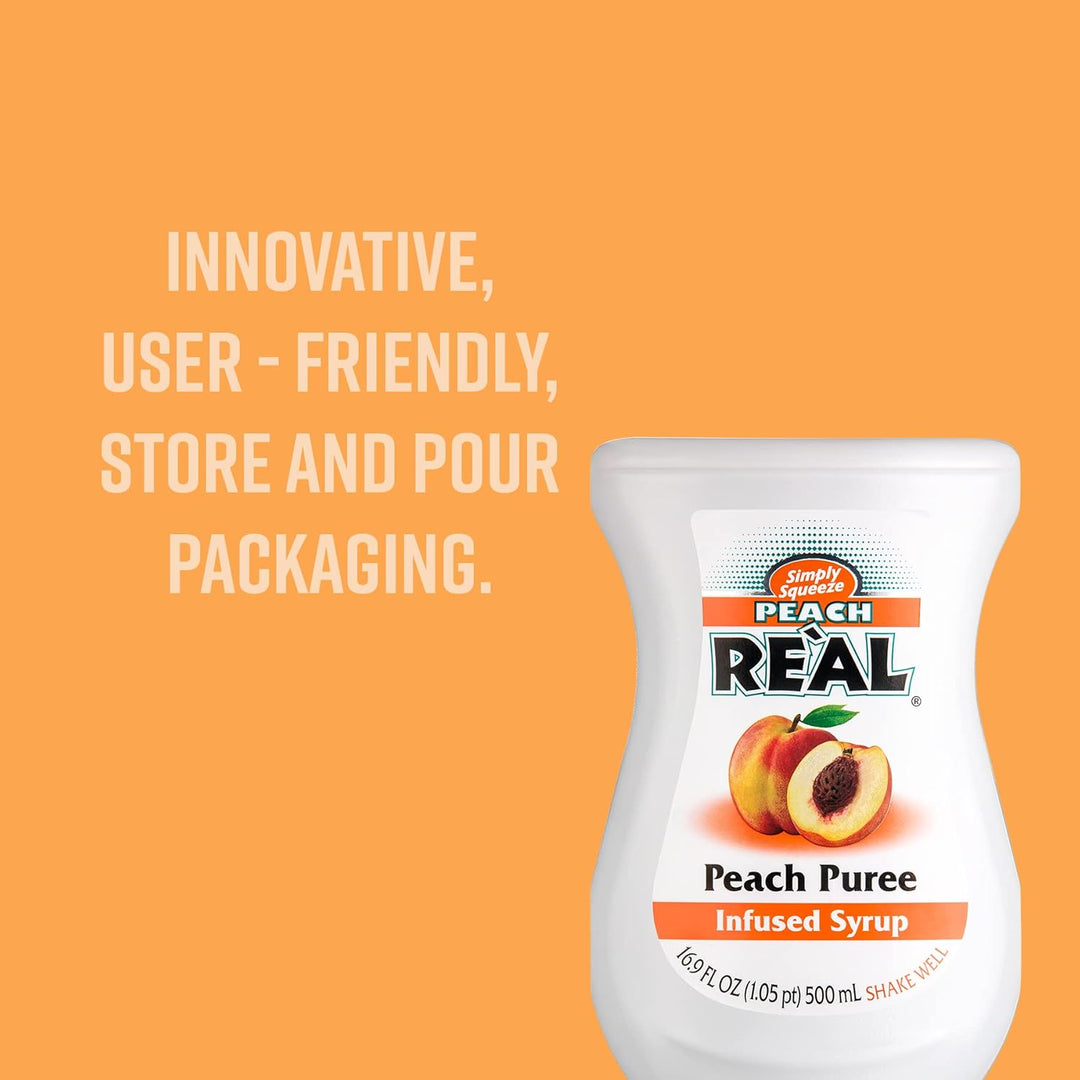 RE'AL Syrups - Peach Puree Infused Fruit Syrup for Cocktails, Cooking & Baking