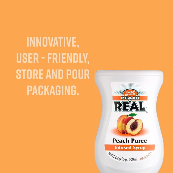 RE'AL Syrups - Peach Puree Infused Fruit Syrup for Cocktails, Cooking & Baking