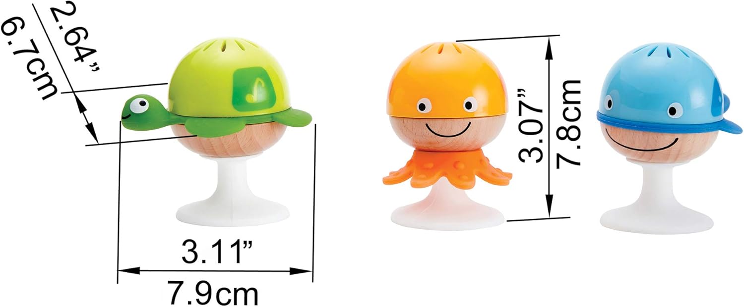 Hape Stay-Put Rattle Set - 3 Sea Animal Suction Rattles for Babies 2