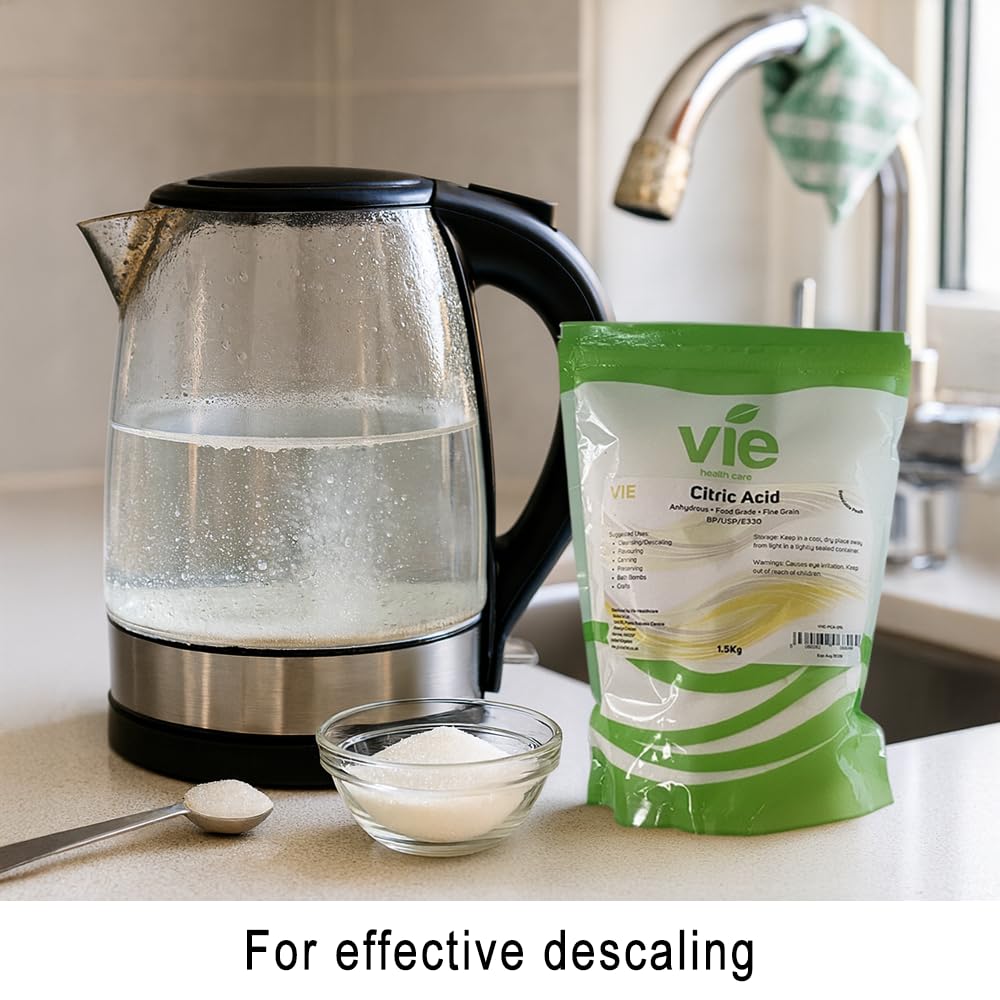 VIE Citric Acid - Pure Anhydrous Powder 1.8kg for Cleaning, Descaling & Home Use
