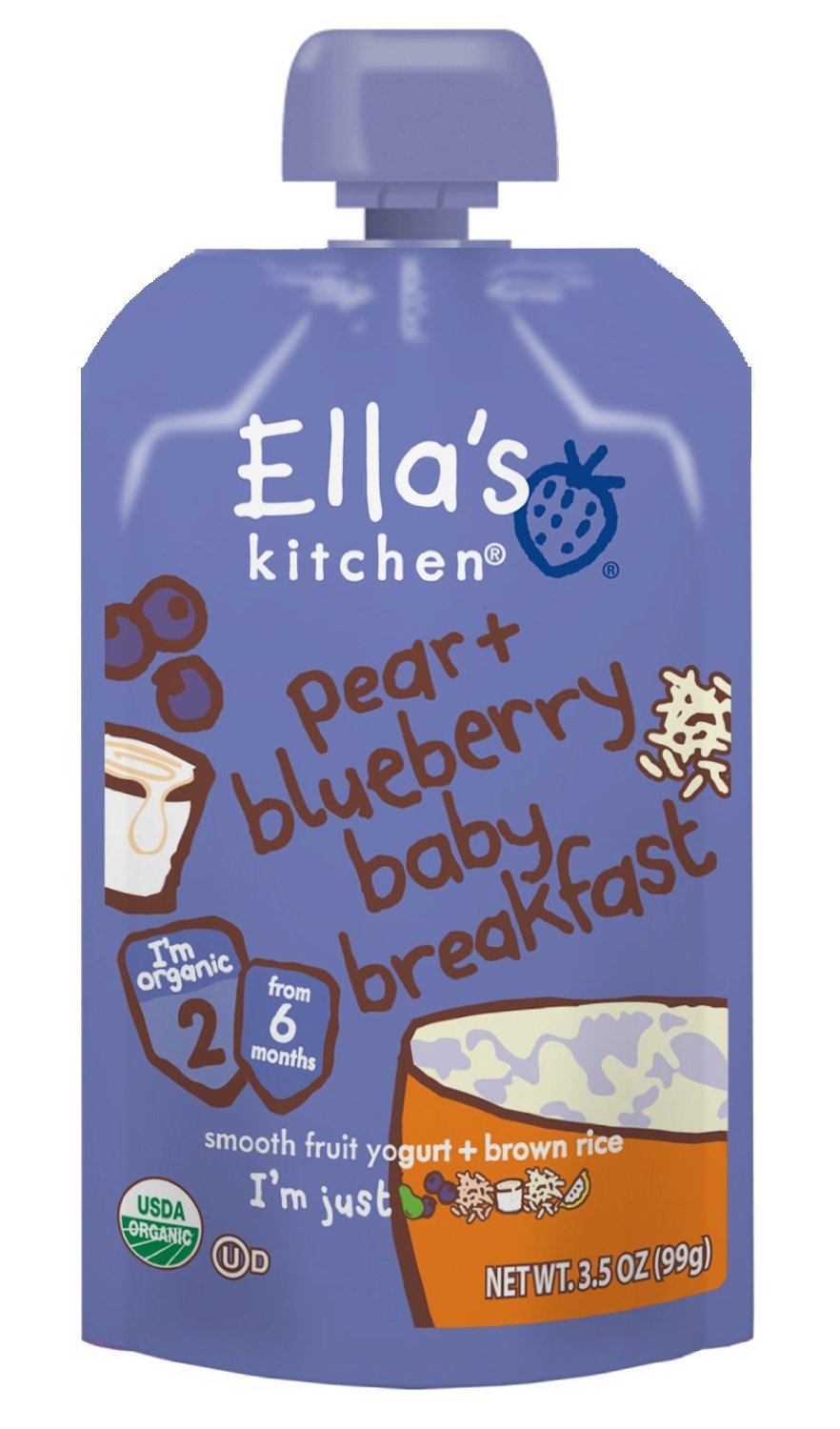 Ella's Kitchen Organic Baby Brekkie Blueberry and Pear Stage 1 (Pack of 6) 2