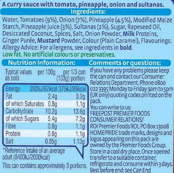 Homepride Classic Recipe Curry Sauce, 400g Can