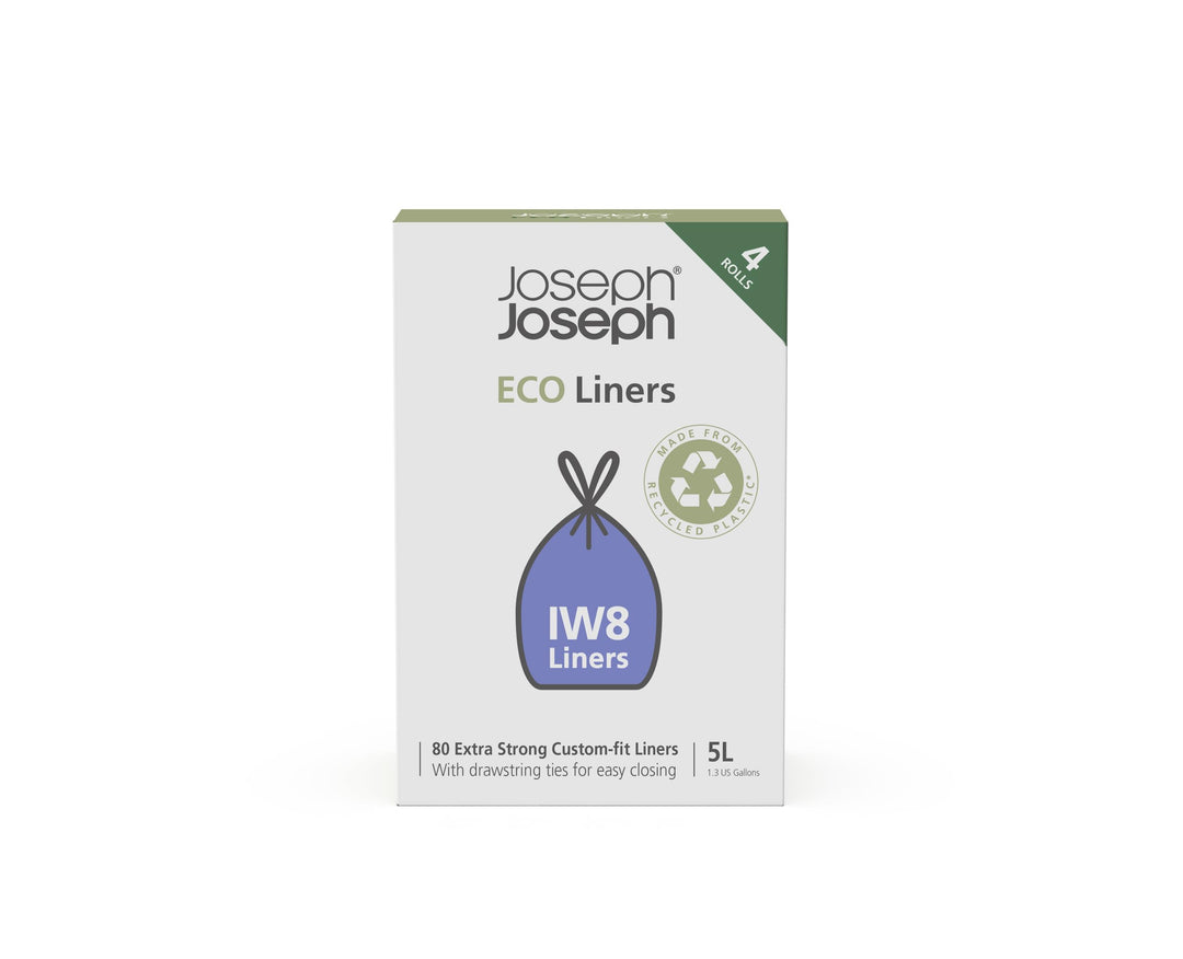 Joseph Joseph Eco Liners Iw8 Recycled Plastic Bin Liners with Drawstring, 5L Capacity, Pack of 80, Grey